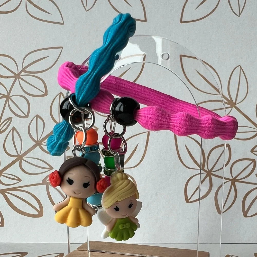 Princess Beaded Hair Ties with Princess Charms - Blue and Pink